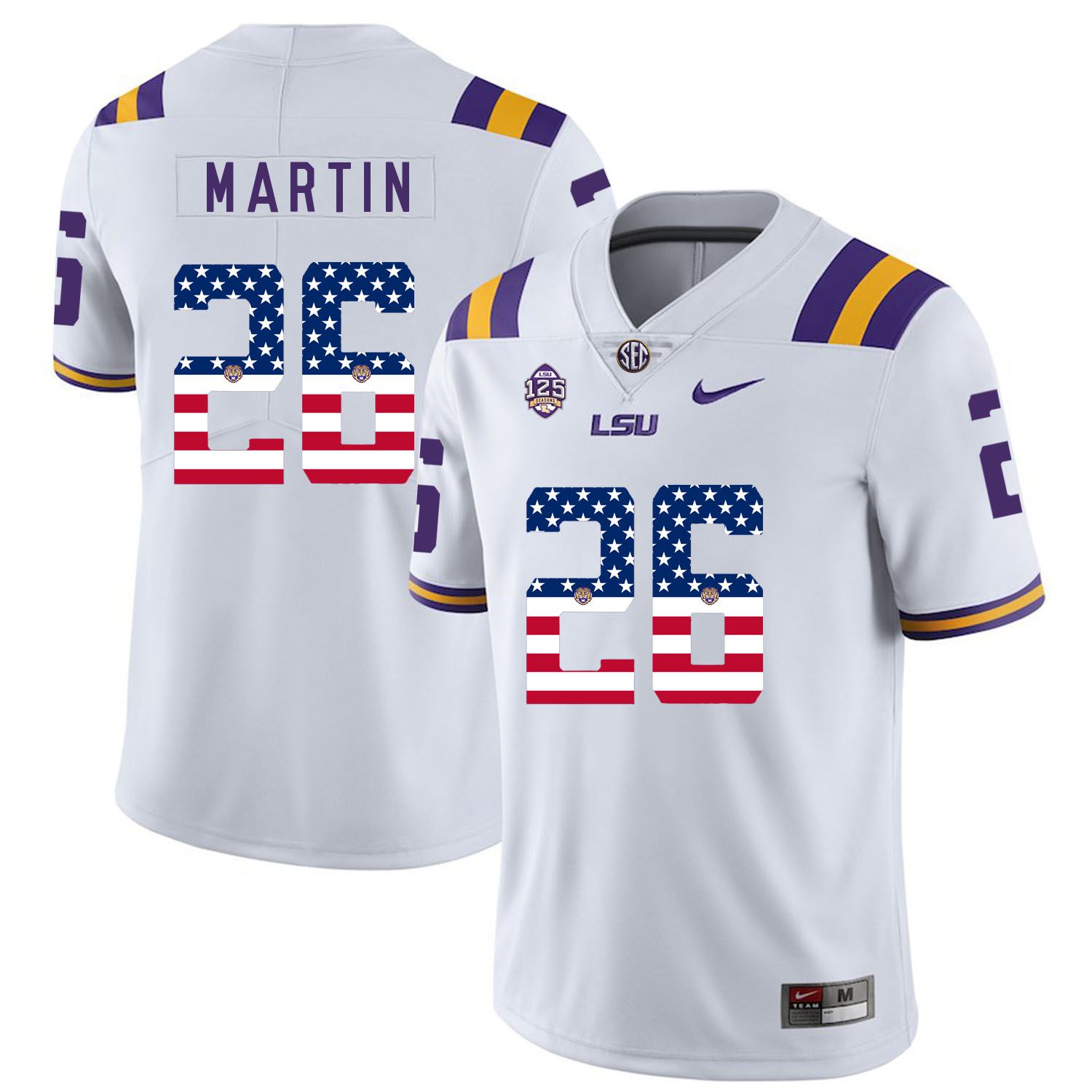 Men LSU Tigers 26 Martin White Flag Customized NCAA Jerseys